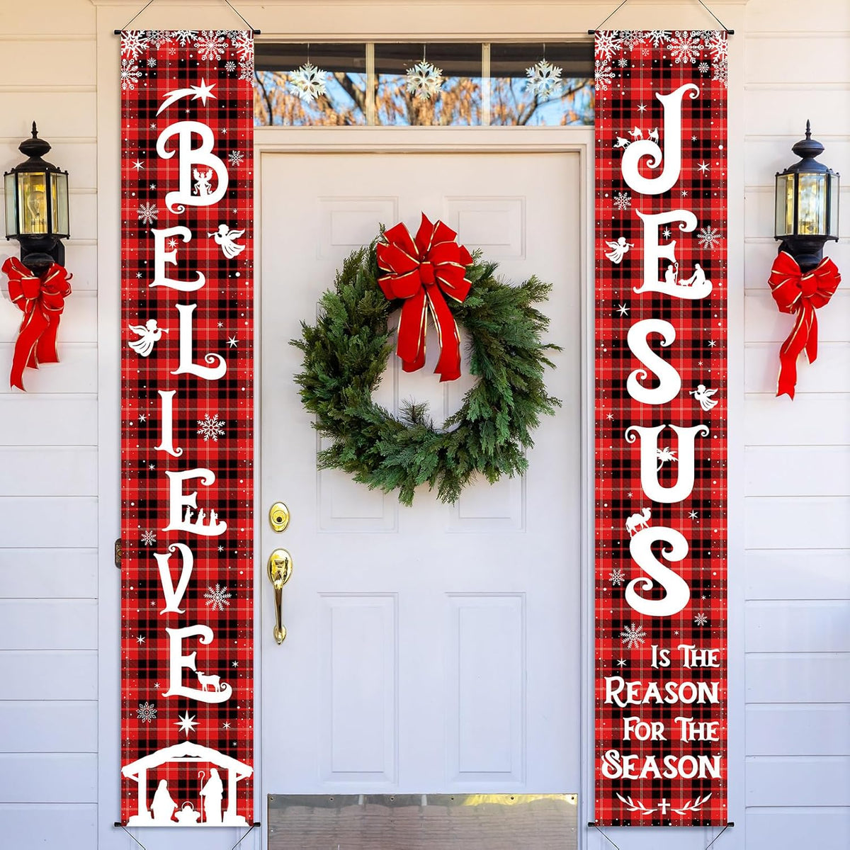 Christmas Front Porch Banners Winter Religious Nativity Scene Sign Holiday Hanging Banner Xmas Decoration For Front Door Believe Jesus Is The Reason For The Season 12 X 71 Inch