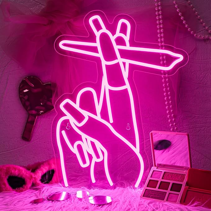Pink LED Hand Neon Sign USB Wall Light Gesture Neon Decor for Nail Salon Bedroom Bar Girls Room
