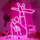Pink LED Hand Neon Sign USB Wall Light Gesture Neon Decor for Nail Salon Bedroom Bar Girls Room