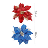 9 Inch Large Glitter Royal Blue Poinsettia Christmas Tree Ornaments Wedding Artificial Flowers Decorations Pack Of 12