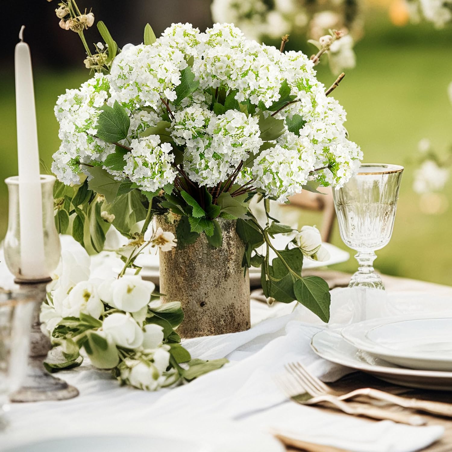 6Pcs 31.5Inch Hydrangea Artificial Flowers, 18 Head Faux Hydrangea Flower, Silk Hydrangea Bouquets, Fake Stems For Home Decor Party Bouquet Wedding Centerpieces Decoration, White