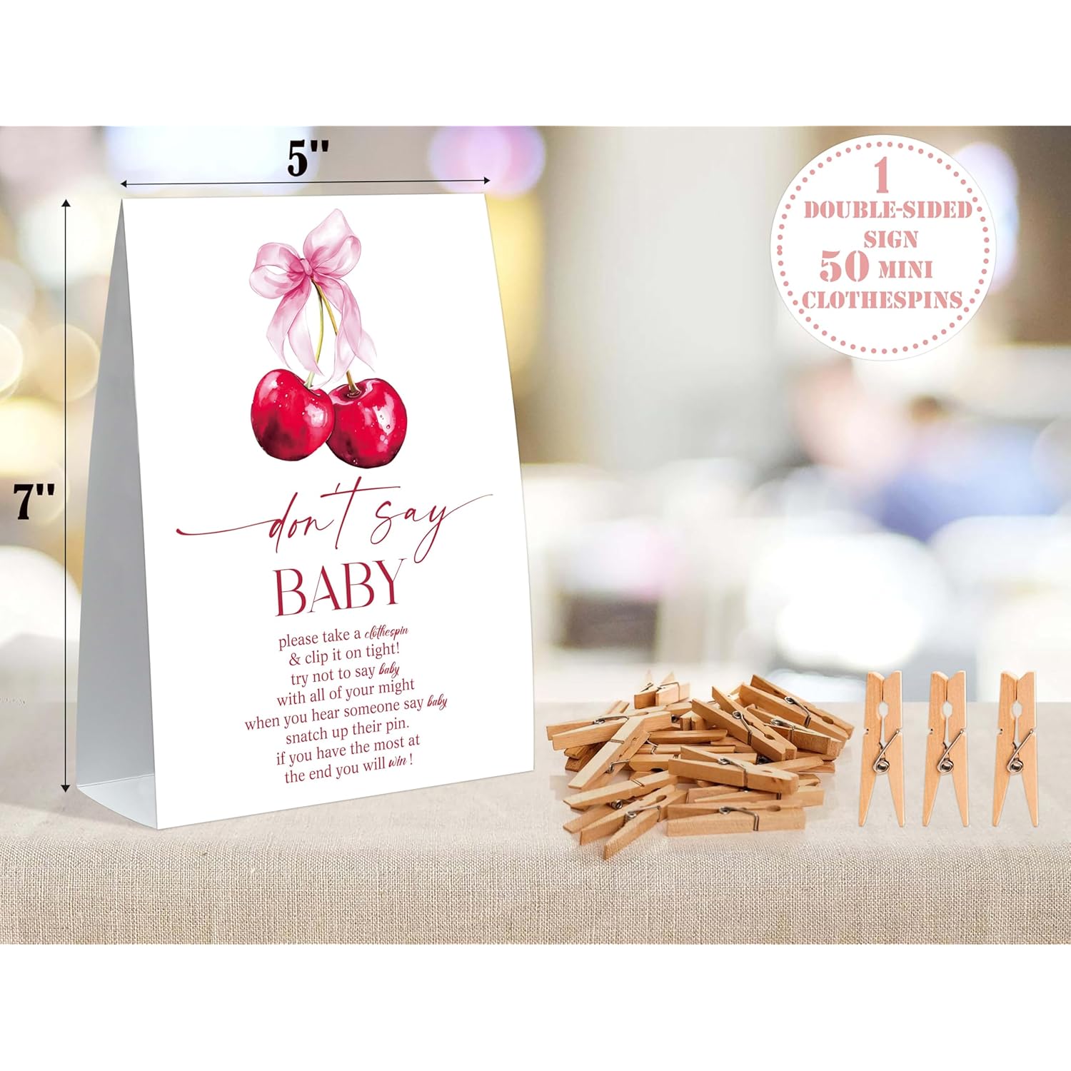 Dont Say Baby Baby Shower Game, Cherry Sign And 50 Clothespins, Baby Shower Game, Gender Reveal Games, Gender Reveal Neutral Decorations, Centerpiece Party Decorations, Gender Neutral Baby Gift,11