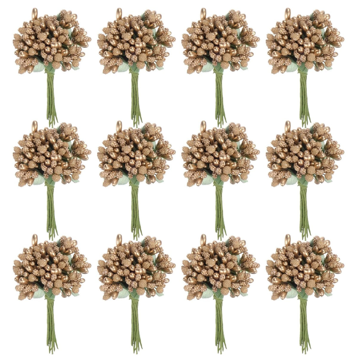 144-Pack Artificial Flower Stamen Kit, Mini Frosted Holly Berry Stems For Wedding Decor, Flower Stamens For Craft Diy Wreaths/Birthday/Flower Arrangements Decorations [Gold]