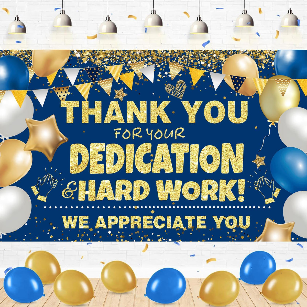 We Appreciate You Banner Thank You Banner Decorations Thank You for All You Do Backdrop for Teacher Employee Staff Doctors Nurse Poaster Volunteer Appreciation Week Party Decor - Blue Gold