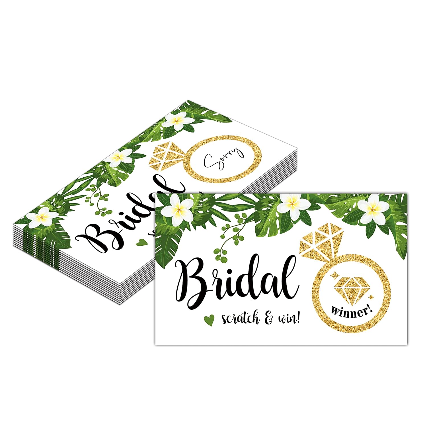 Bridal Shower Scratch Off Game Cards - Glitter Diamond Ring - Tropical Greenery Wedding Shower Ideas - Bride Shower Party Activities & Supplies - Bachelorette Party Decoration - 50 Pack(07)