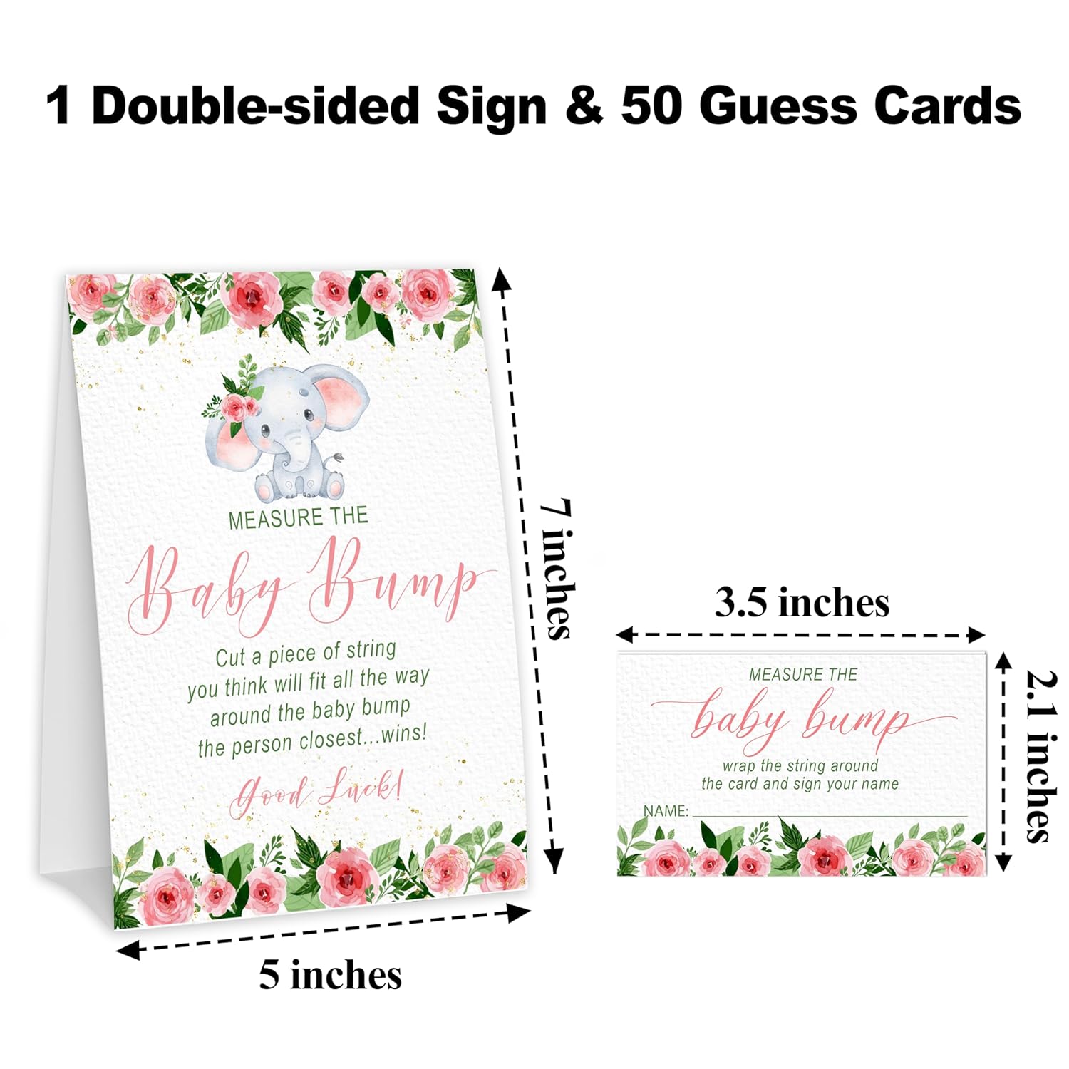 Baby In Bloom How Big Is Mommys Belly Game, Measure The Baby Bump Baby Shower Game, Spring Floral Elephant Baby Shower Party Decorations & Supplies-A02