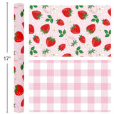 Reversible Pink Strawberry Wrapping Paper Roll, Cute Strawberry, Flower With Pink Plaid Gift Wrap For Girls,Wedding,Birthday Valentine'S Day,Baby Shower?17 In X 16.5 Ft?