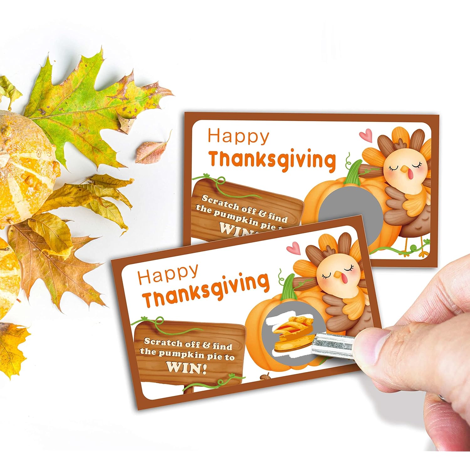 Happy Thanksgiving Scratch Off Game Cards - 50 Pack- Find The Pumpkin Pie To Win - Turkey& Pumpkin Thanksgiving Party Game For Adults Family Fun Dinner Activities - A01