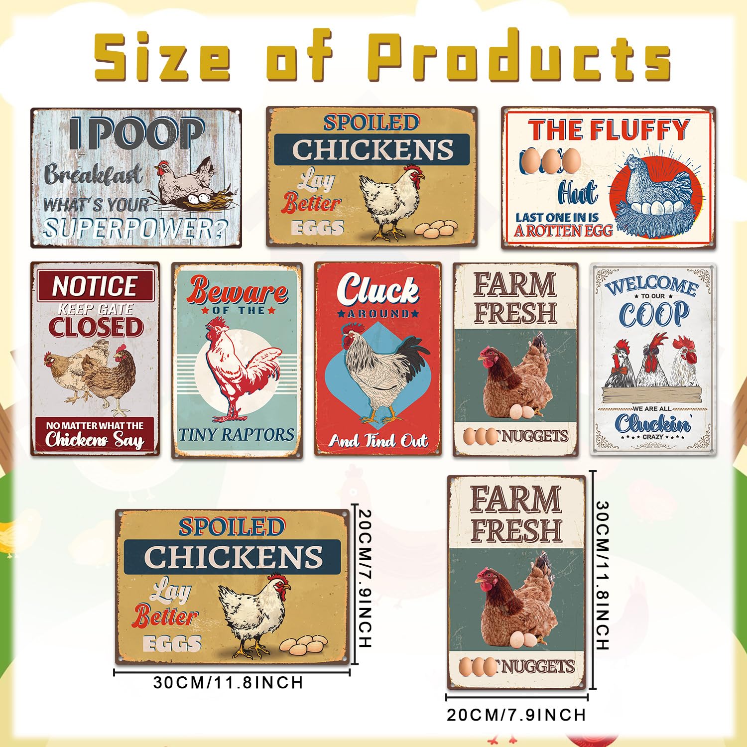 Funny Chicken Coop Decor, 8Pcs Metal Chicken Coop Signs Accessories Outdoor, Farm House Personalized Gifts For Yard Fence Decor 12X8 Inches