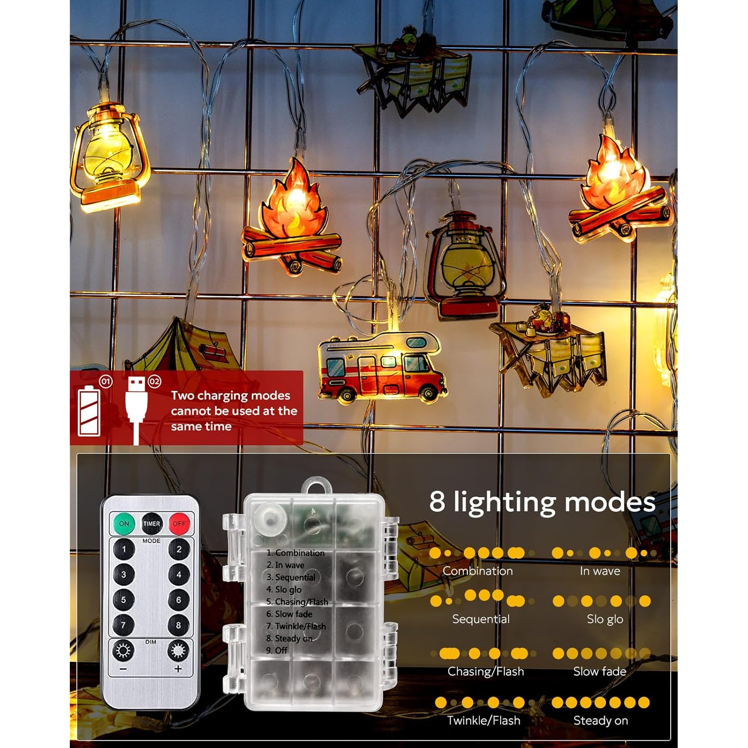 20 Led Camping String Lights - Battery And Usb Operated, Mini Kerosene Waterproof Outdoor String Lights Perfect For Camp