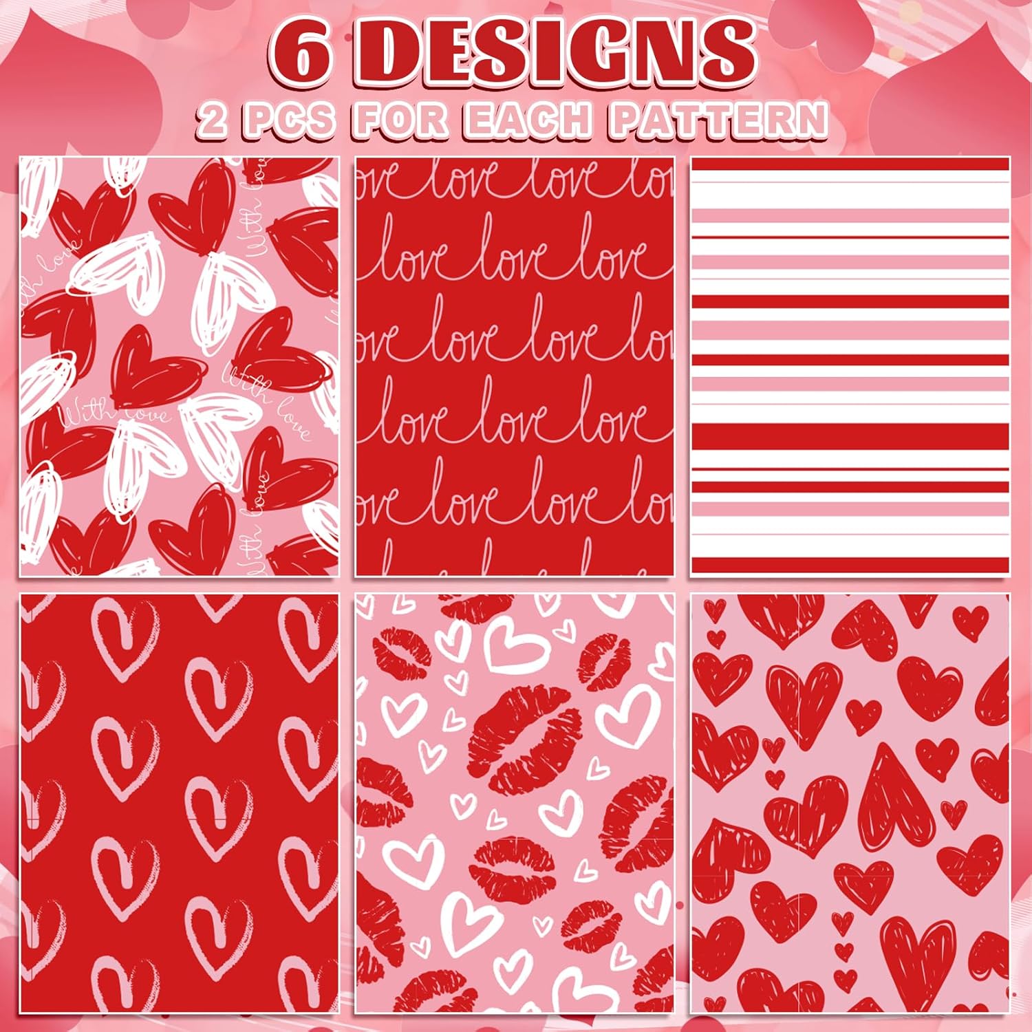 12 Sheet Valentine'S Day Love Heart Wrapping Paper Wedding Gift Wrap Paper Folded Flat Red Pink White Diy Craft Art Paper For Birthday Wedding Party Supplies, 19.7 X 27.6 Inch