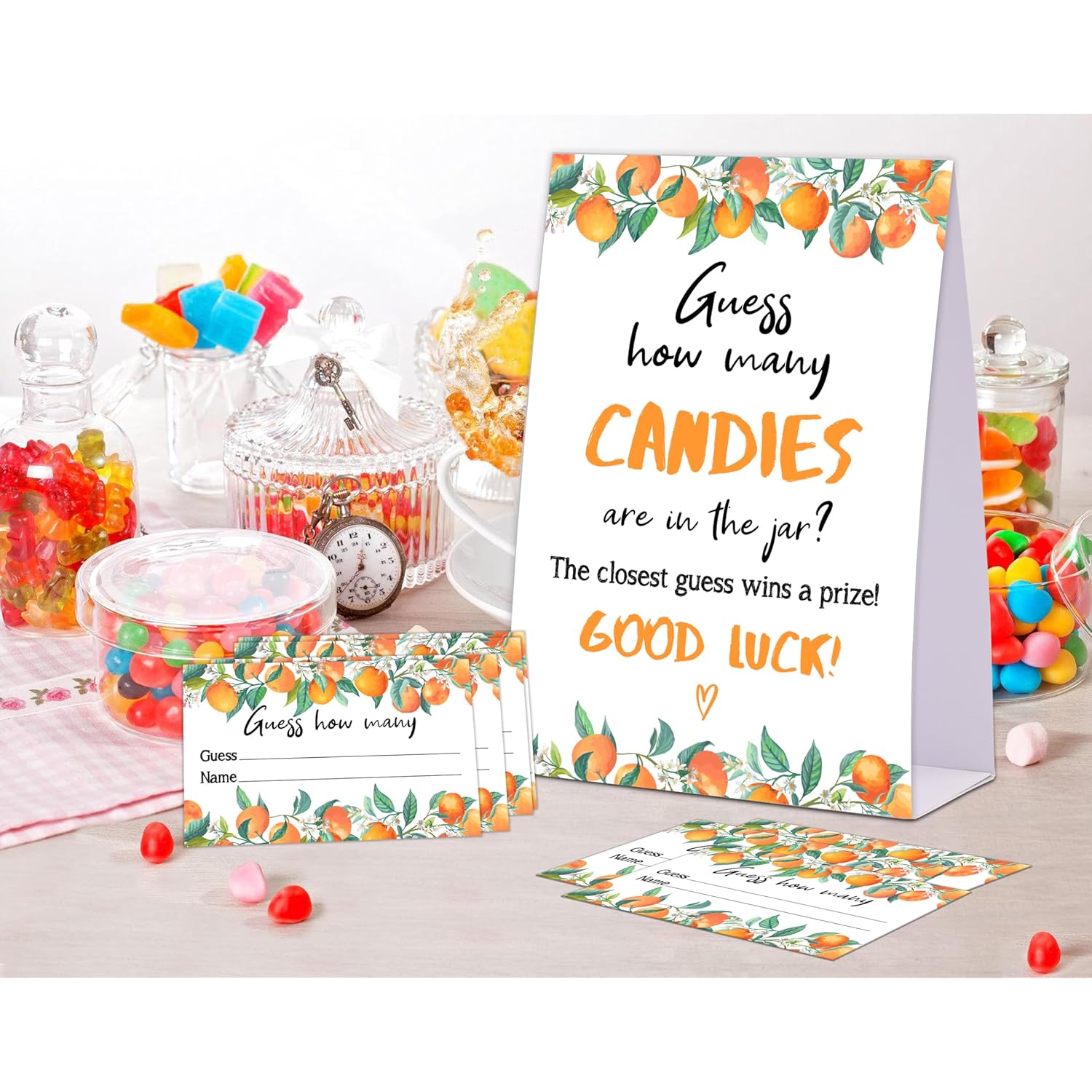 Little Cutie Baby Shower Game, Guess How Many Candies Are In The Jar, Pack Of 1 Sign And 50 Guessing Cards, Baby Shower Decoration, Gender Neutral - 04
