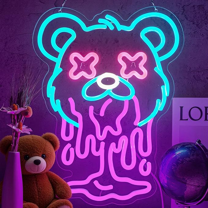 Ice Bear Neon Sign USB Dimmable LED Melting Bear Wall Light for Kids Room Game Room Decor