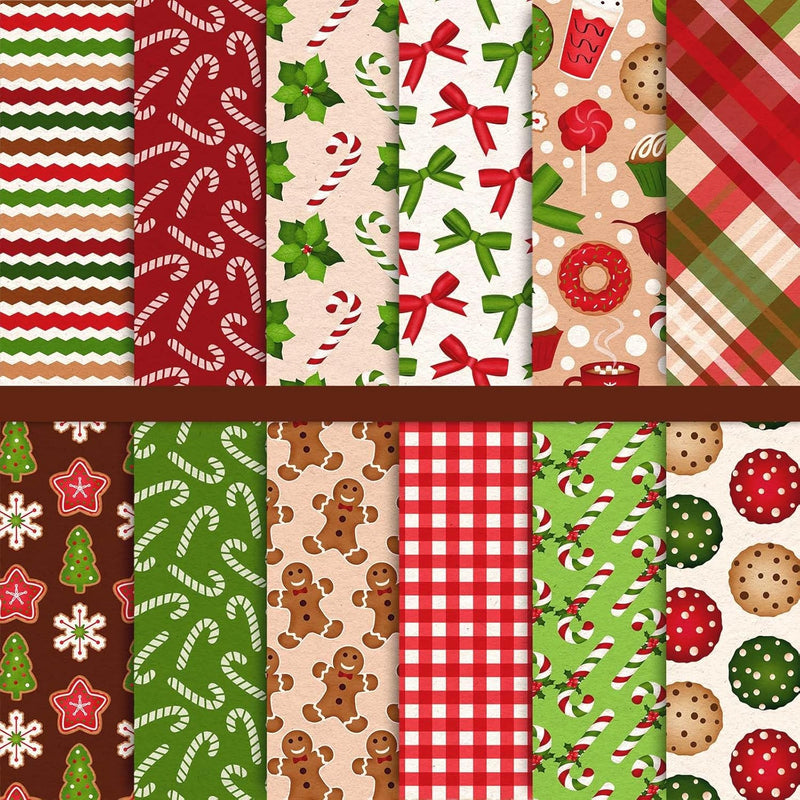 Christmas Scrapbook Paper Colorful Dessert Pattern Paper 24 Pack Double-Sided