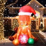 4.9 Ft Christmas Inflatable Cow Decoration Inflatable Highland Cow Cute Blow Up Animals In Santa Hat With Built-In Led L