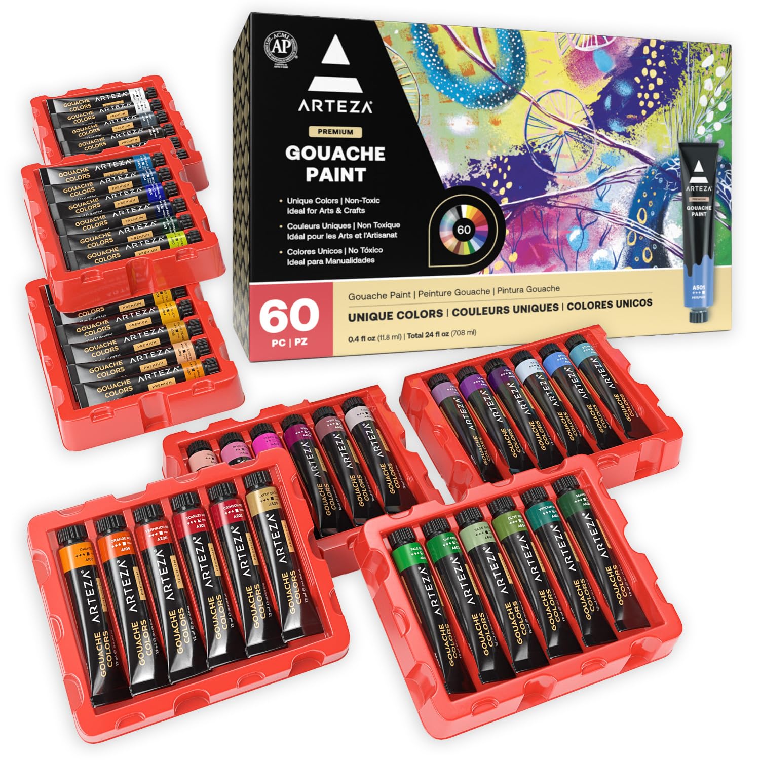 Gouache Paint, Set Of 60, 12Ml/0.4 Us Fl Oz Gouache Paint Tubes For Professionals And Students