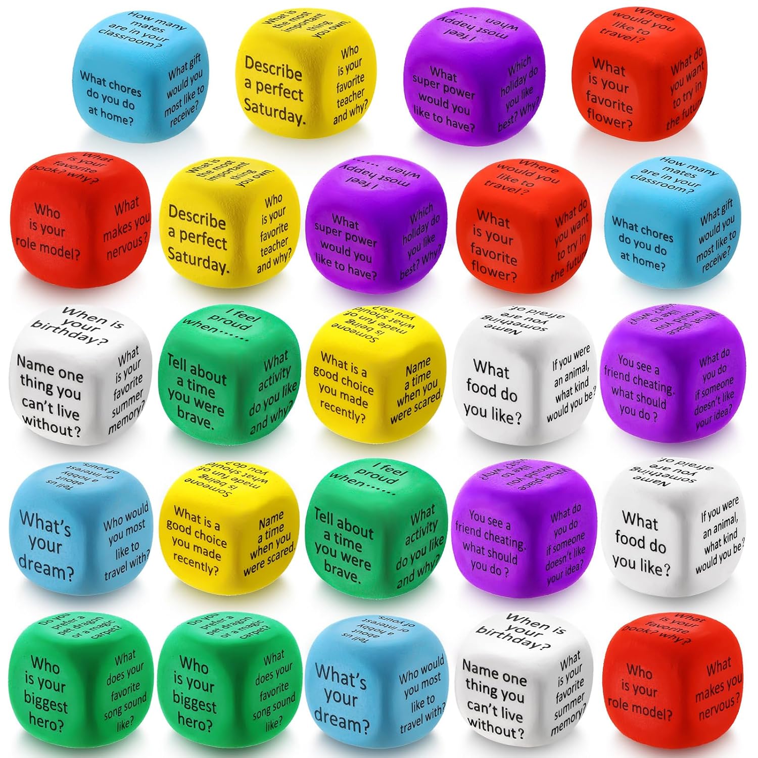 24 Pcs Conversation Cubes Learning Reading Comprehension Cubes Social Emotional Learning Activity Dice Game Speech Therapy Toys For Kids Teacher Classroom School Counselor