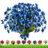 Outdoor Artificial Fake Flowers,24 Bundles Uv Resistant Faux Outdoor Plastic Flower Plants For Outside Indoor Decorations(Blue)