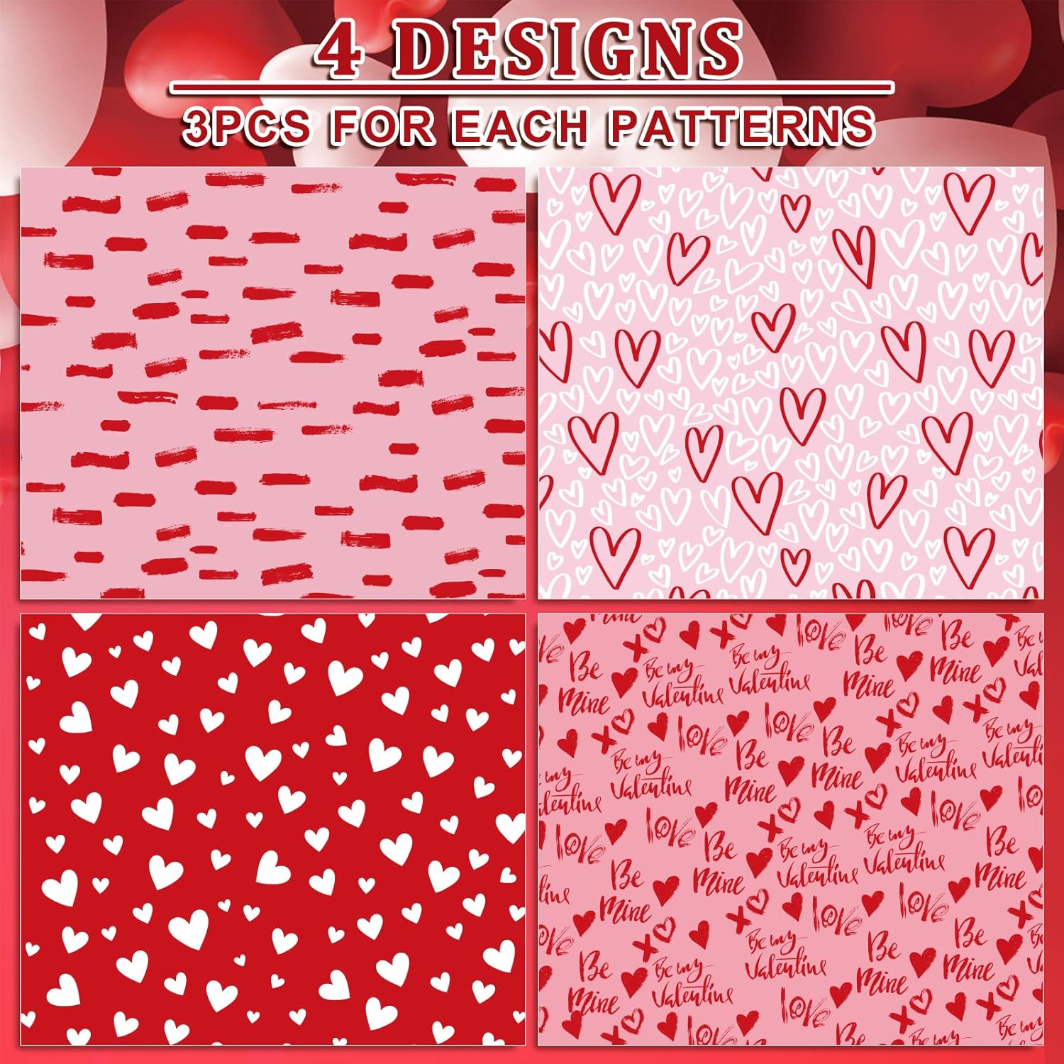12 Sheet Valentine'S Day Wrapping Paper Heart Love Be Mine Printed Wrapping Paper 27.6 X 19.7 Inch Pink Red Valentines Craft Packing Paper For Wedding Anniversary Baby Shower Birthday