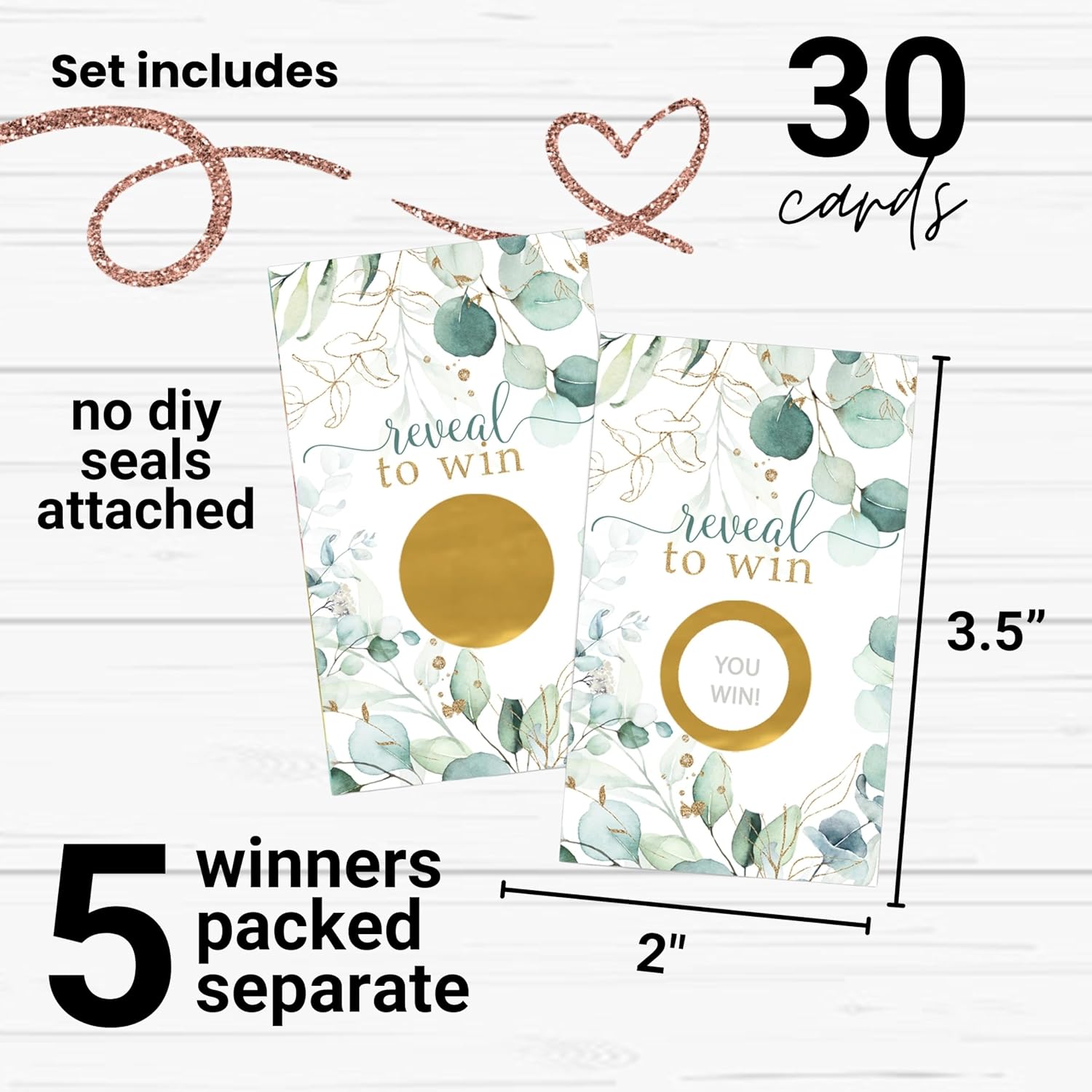 Greenery And Gold Bridal Shower Games - 30 Pack - Fun Scratch Off Raffle Cards For Weddings, Showers, Engagements & Receptions - Elegant Floral Theme