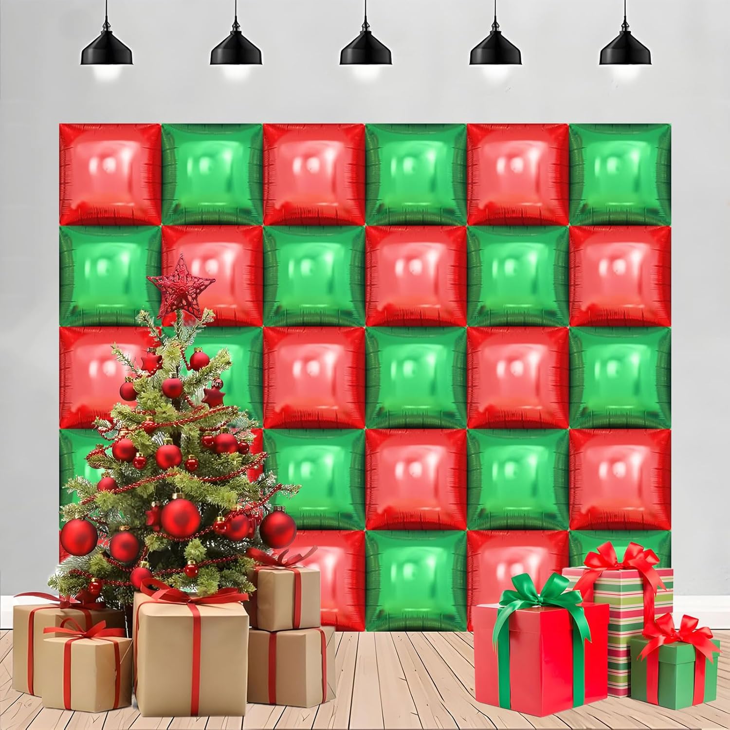 Metallic Red And Green Square Foil Balloons Wall - 19 Inches Square Balloons Tunnel Arch Garland Kit For Christmas Party Decorations, Birthday Balloon Party Decorations