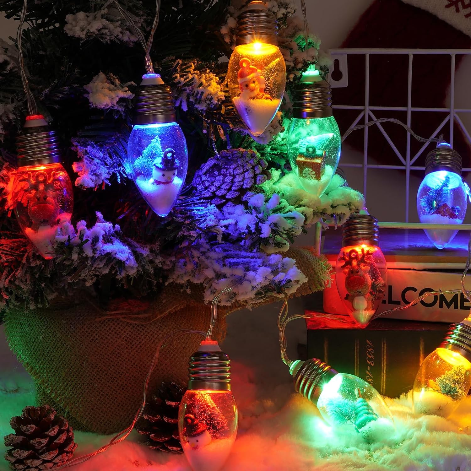 2Pcs 13.2Ft Christmas Snow Globe String Lights, 20 Led Bulbs For Christmas Tree, Battery Powered Indoor Decoration With