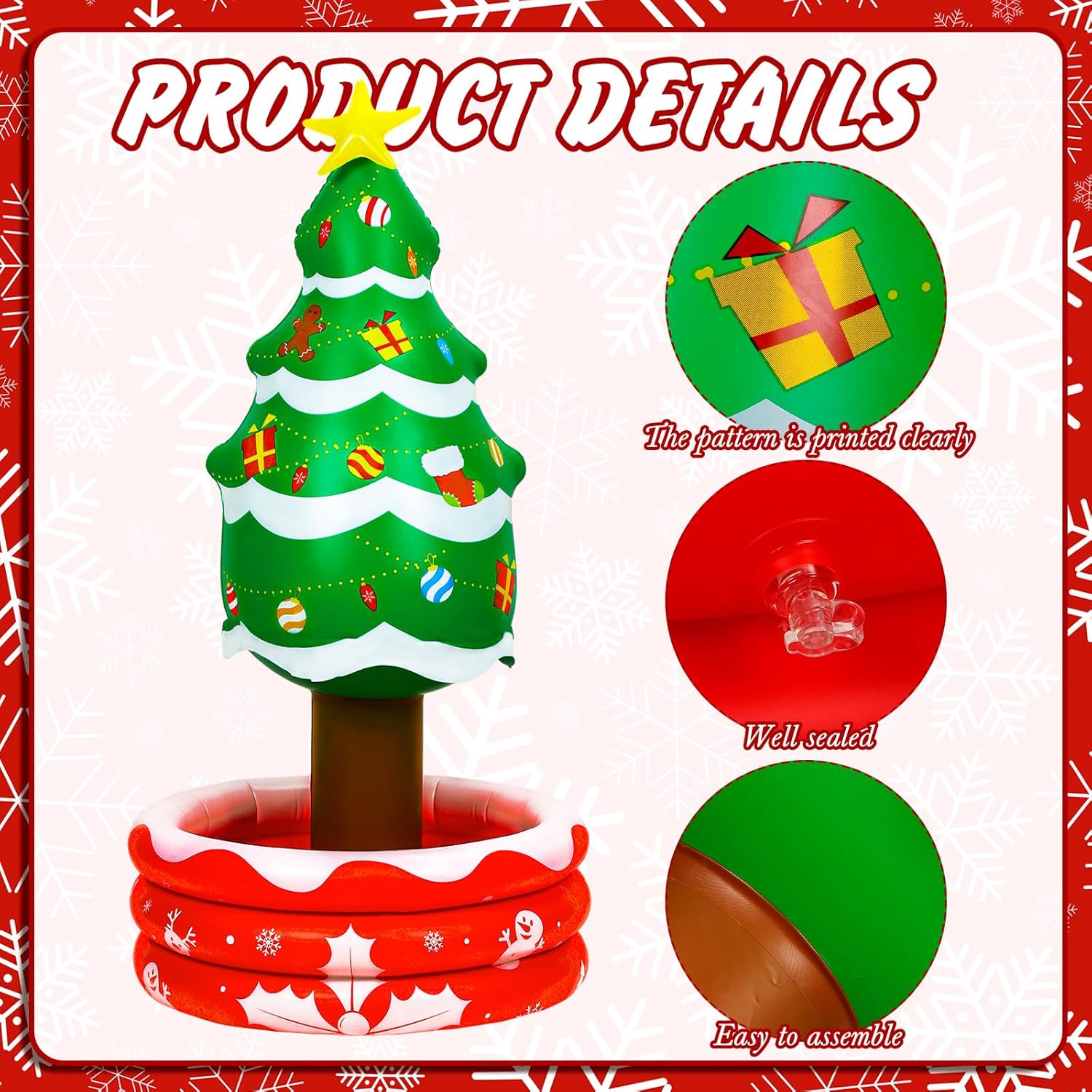 2 Pcs 4.13 Ft Inflatable Christmas Tree Cooler Blow Up Christmas Tree Decoration Star Treetop Hot Cocoa Mug Drink Cooler