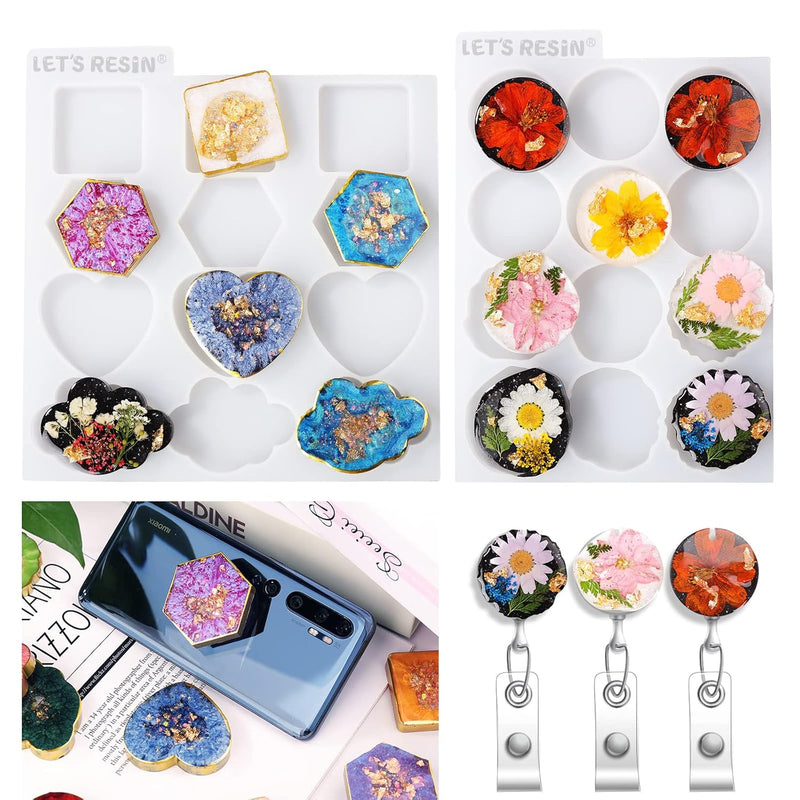 2Pcs Resin Mold, 24 Cavities Badge Reel And Phone Grip Mold For Uv Resin, Epoxy Resin, Casting Molds For Diy Resin Jewelry Keychain Pendant