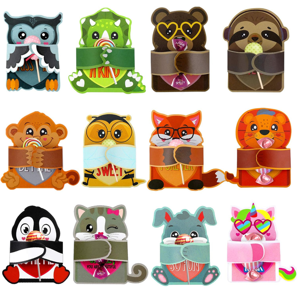 48Pcs Valentines Day Cards For Kids, Valentine’S Greeting Cards Candy Holder Gifts For Classroom With Cute Animals’ Designs, Valentine Day Party Favor For School