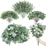 270 Pcs 3 Kinds Mixed Eucalyptus Leaves Stems Bulk Artificial Silver Dollar Leaves Picks Dried Eucalyptus Bundle Faux Spray For Wedding Vase Bouquet Floral Arrangement (Green)