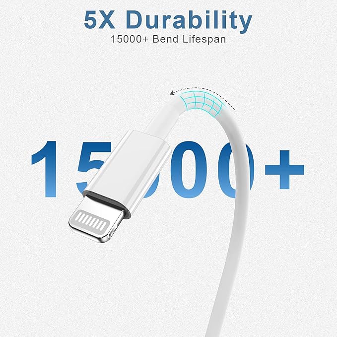 5 Pack 3FT MFi Certified USB A to Lightning Cable Fast Charging Cord White