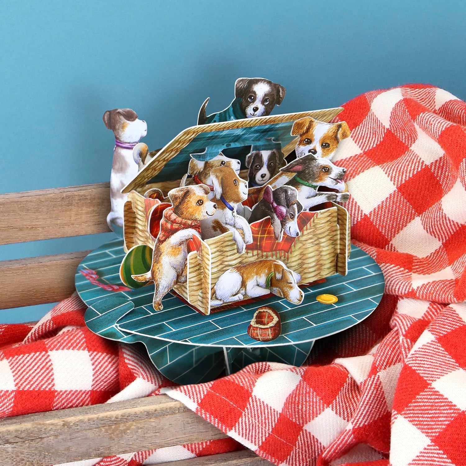 Santoro Pirouette, 3D Pop Up Greeting Card - Puppies In A Basket - Dog And Puppy Birthday Card For Her, Him, Kids, Daughter, Son