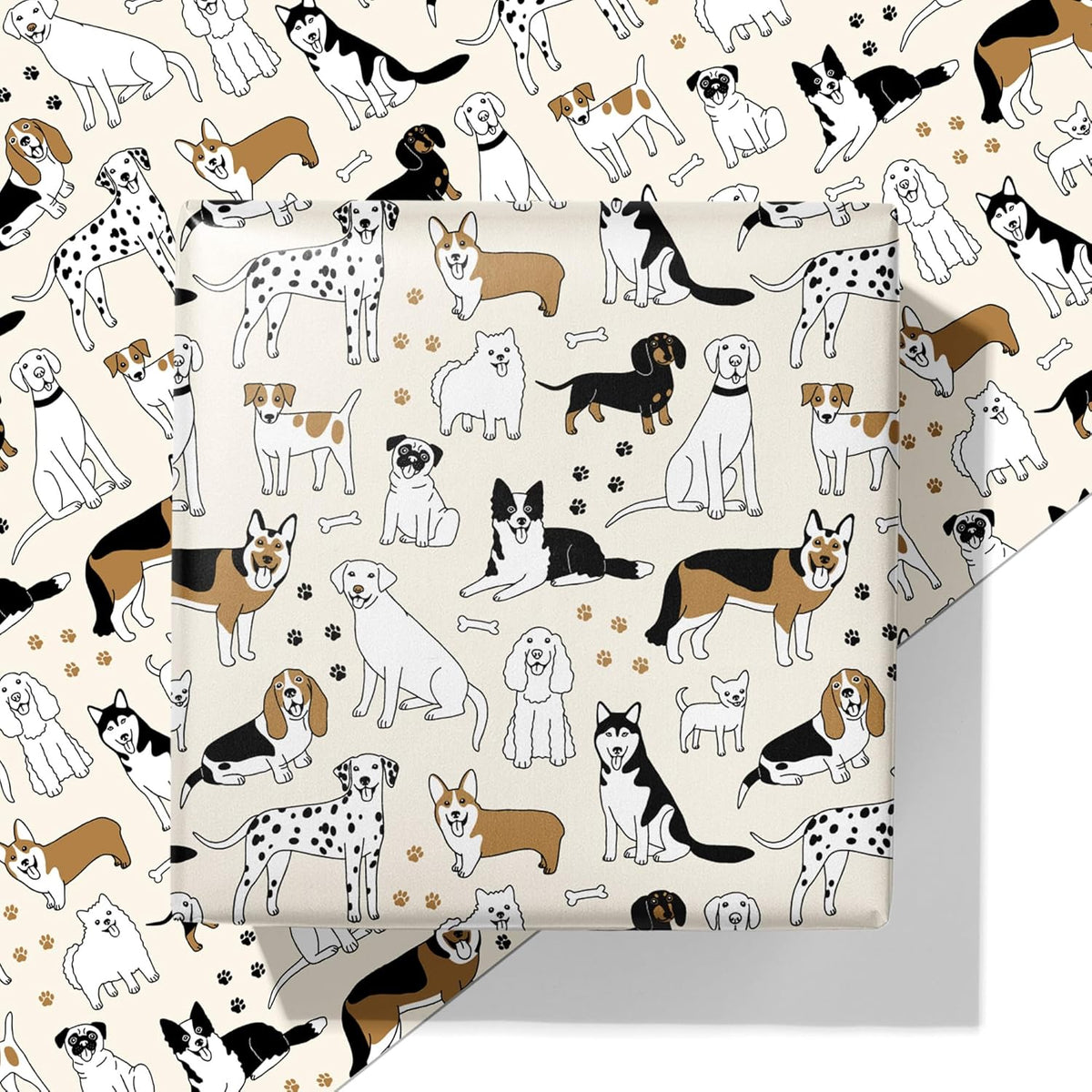Dog Wrapping Paper For Birthday Baby Shower - Paw Print White & Black Puppys Gift Paper For Men Women Kids - 20 X 29 Inches, 6 Folded Sheets, Easy To Store…