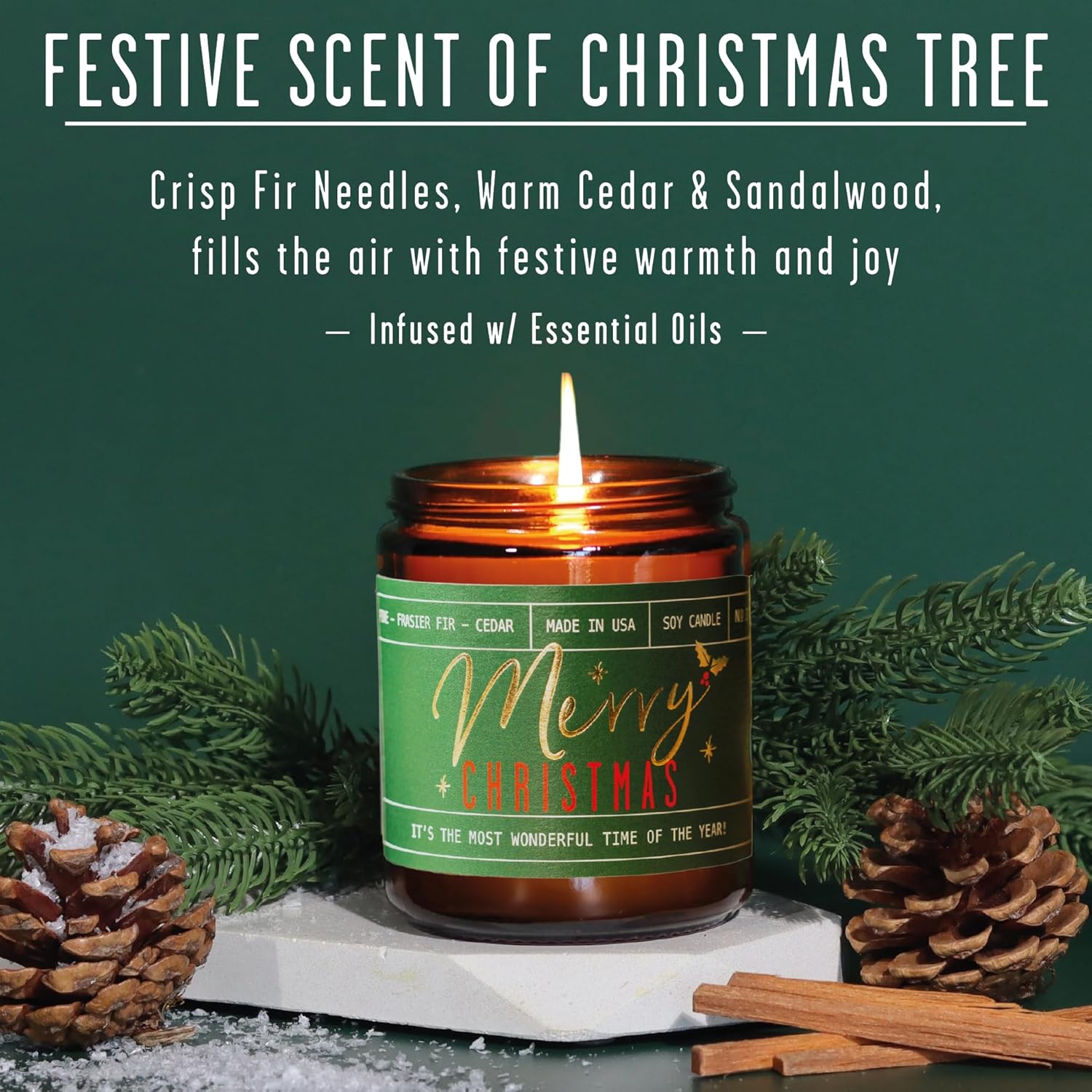 Christmas Candles For Holiday Set Of 2 - 'Ho Ho Ho' Christmas Scented Candles, W/Clove, Orange & Cinnamon Candle I Stocking Stuffers For Women I 9Oz Reusable Jar, 50Hr Burn, Usa Made