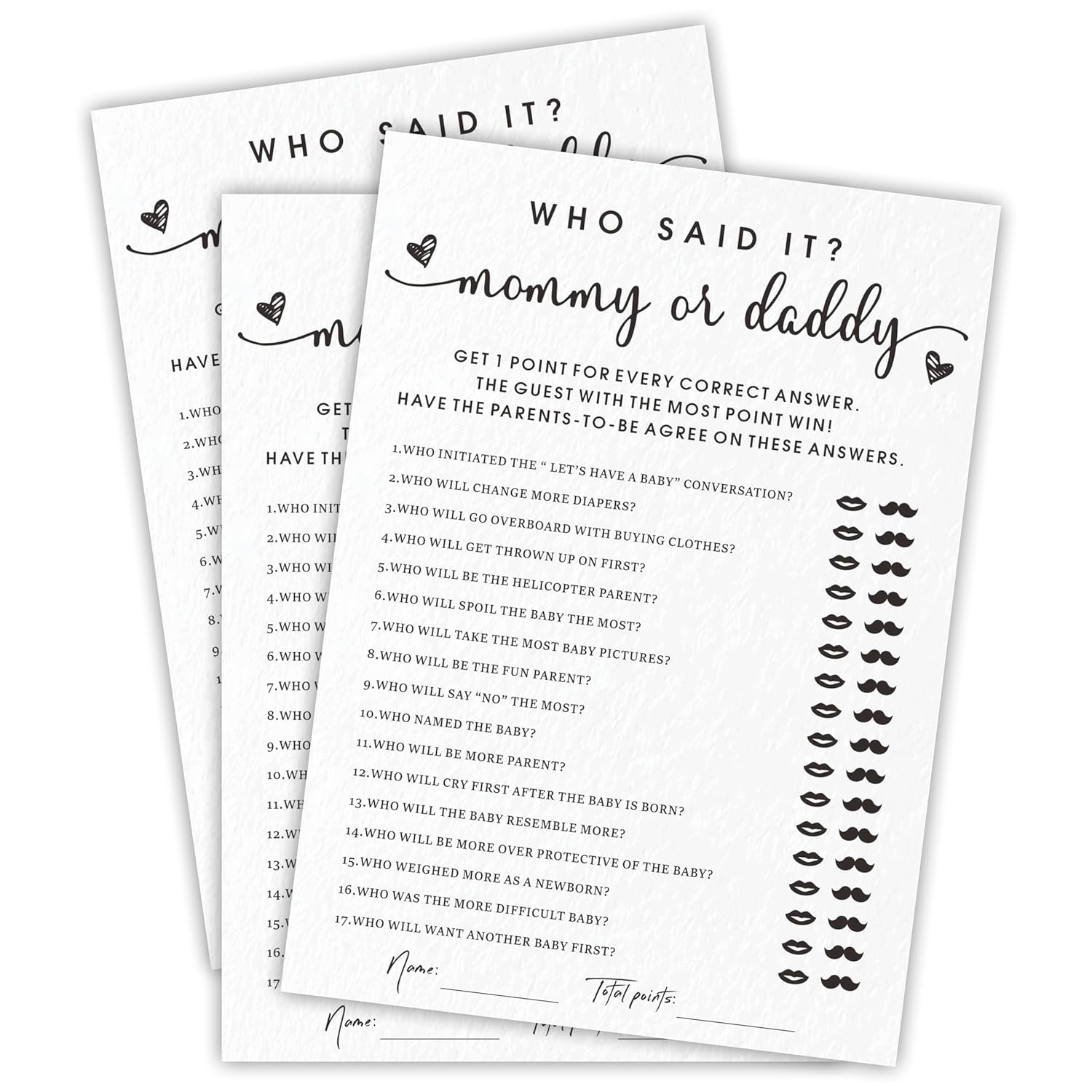 Baby Shower Games, Who Said It Mommy Or Daddy, Double-Sided Filling White Minimalism Game Cards, Baby Shower Activity, Party Supplies & Decorations, Set Of 30 -A03