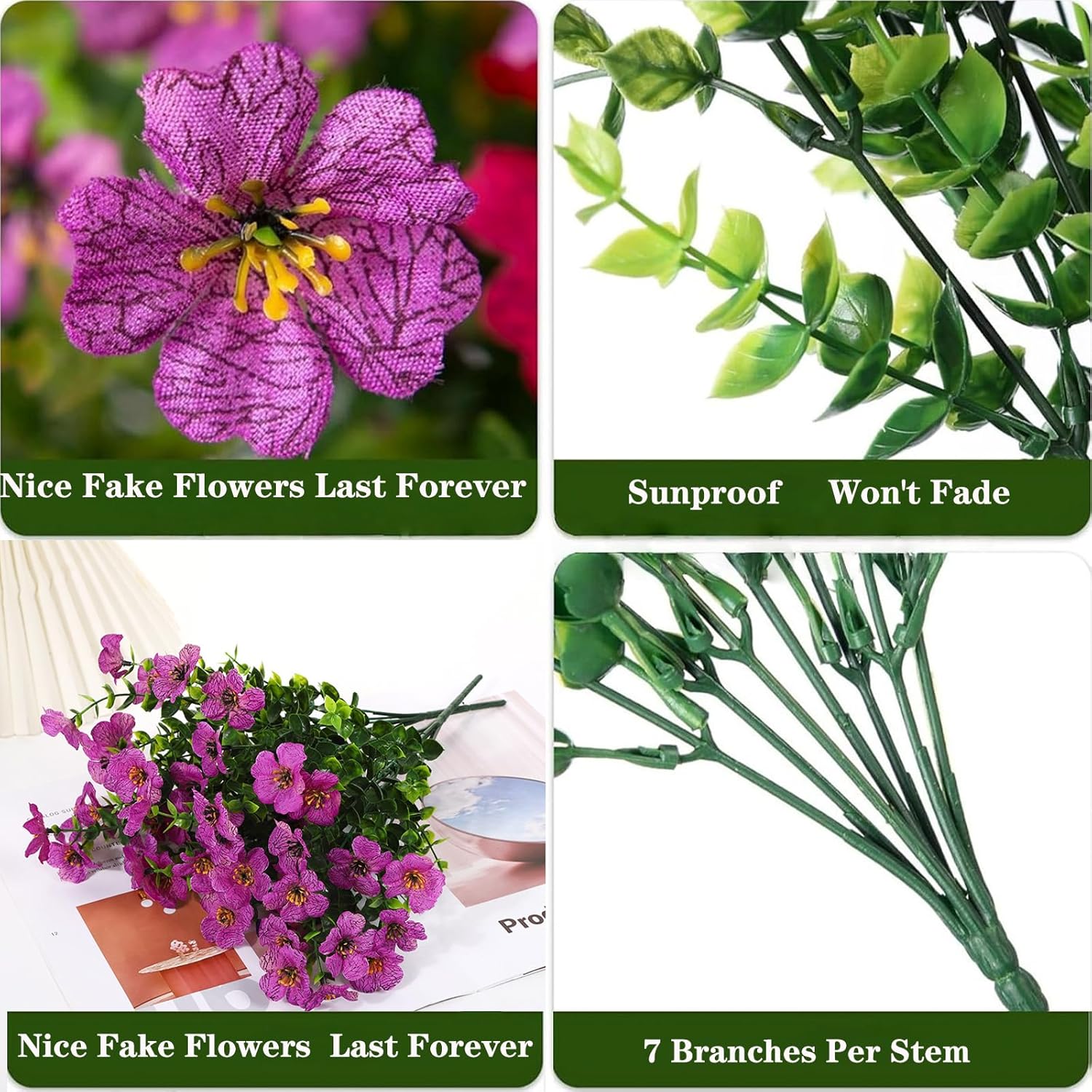 12 Bundles Artificial Fake Plants Flowers For Outdoor,Uv Resistant Spring Flowers Garden Décor No Fade Plastic Greenery Home Garden Porch Patio Decor Office