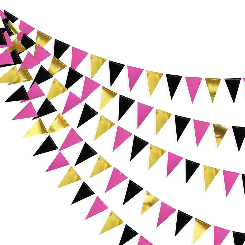 30 Ft Black Hot Pink And Gold Party Decorations Hanging Paper Triangle