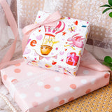 Pink Valentine'S Day Wrapping Paper - Mini Roll - 17 Inch X 33 Feet - Cupid Bear, Rabbit, Hot Air Balloon With Love & Polka Dot Reversible Gift Wrap For Wedding, Anniversary, Birthday, Party