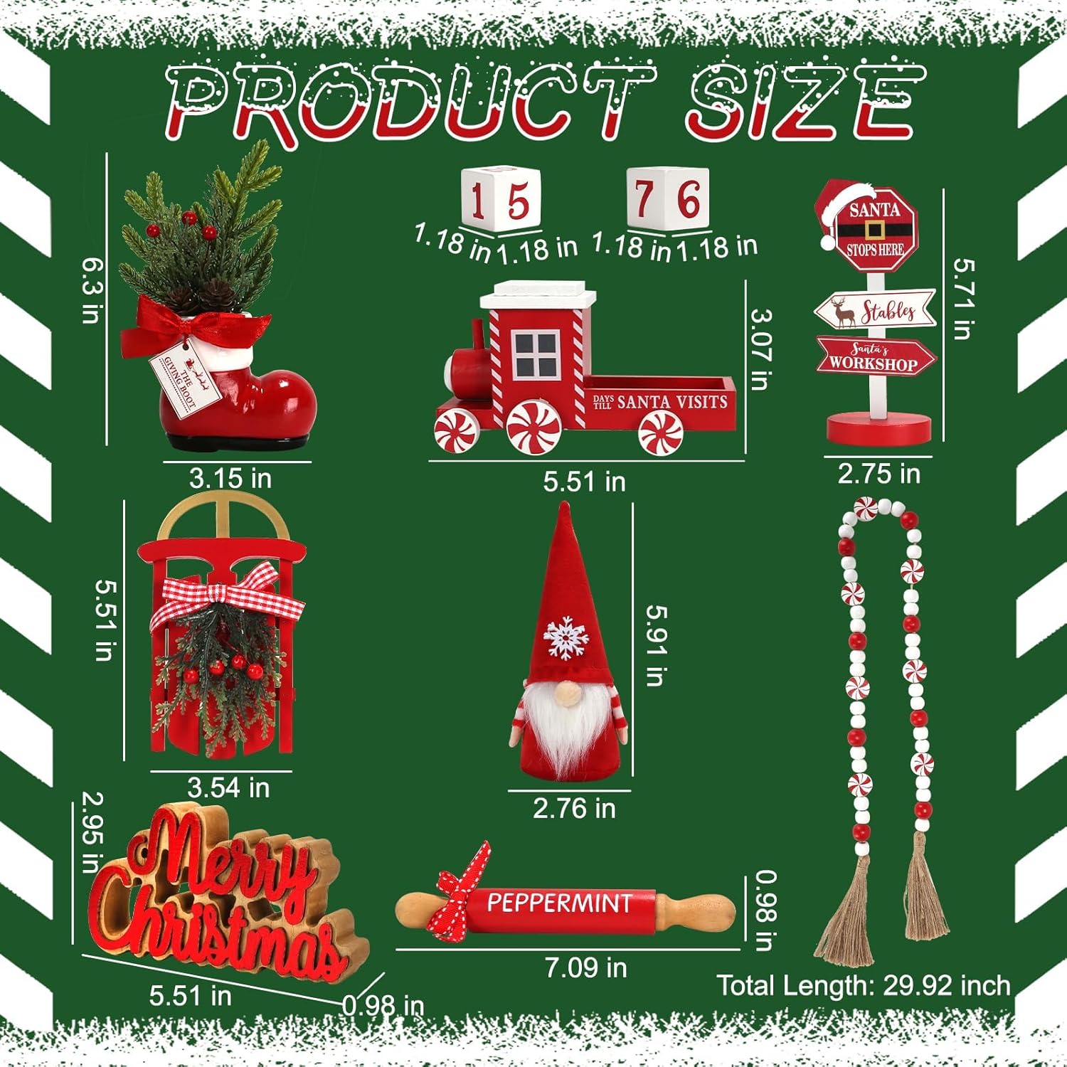 Christmas Decorations 8 Pcs Tiered Tray Decor Set, Cute Tabletop Christmas Decor For Home Shelf Mantel Fireplace Office Desk Coffee Bar Xmas Table Centerpieces Tray Objects Holiday Decoration Set