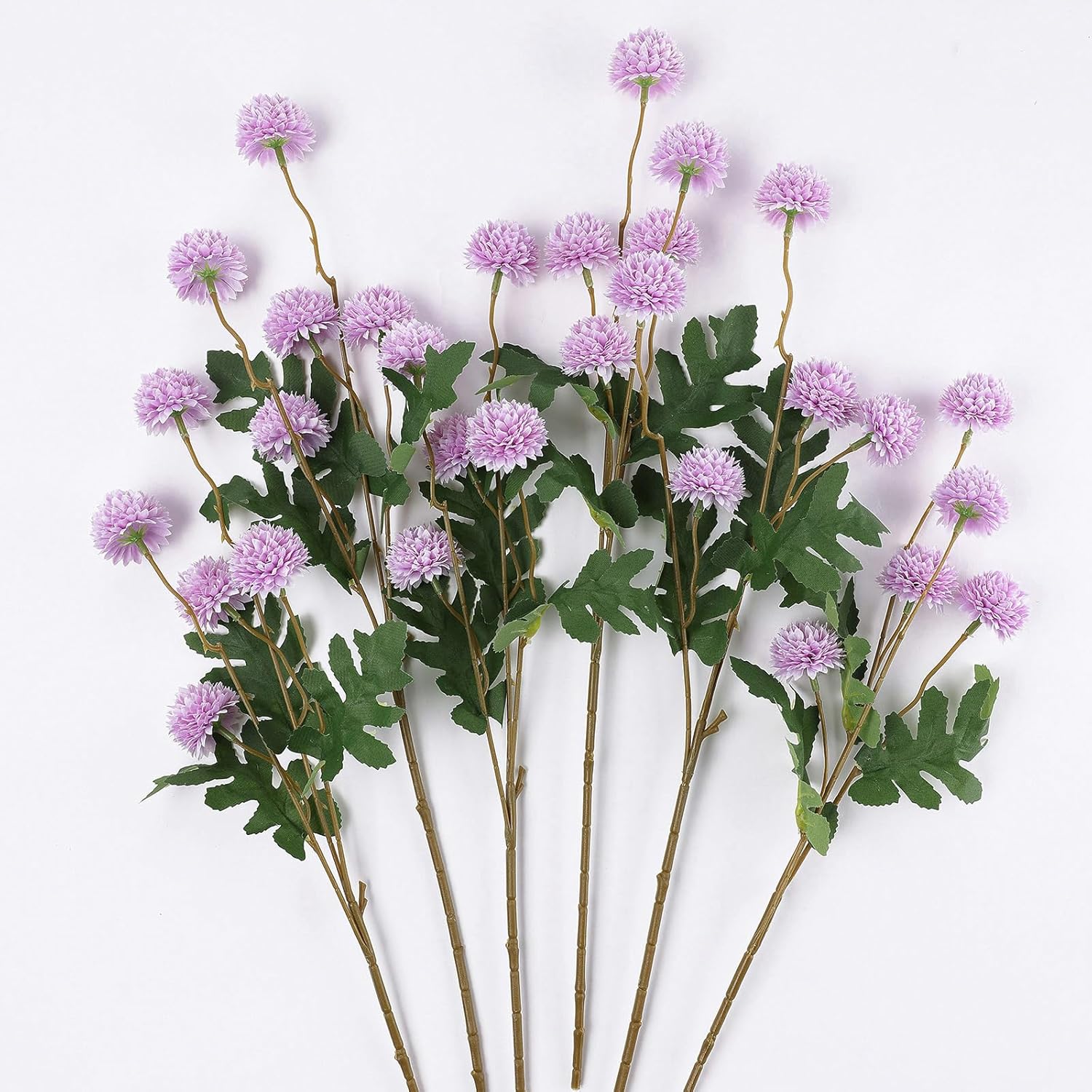 6Pcs Purple Fake Silk Pompon Mum Artificial Flowers Bulk Small Faux Chrysanthemums With Stems Realistic Floral Decorations For Wedding Diy Bouquet Centerpieces Shower Vase Home Decor (Purple)