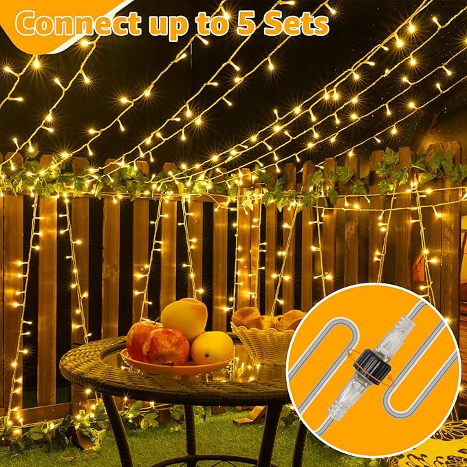 40FT 120 LED String Lights Warm White Plug In Fairy Lights Waterproof Connectable with Timer 8 Lighting Modes for Bedroom Classroom Wedding Party Outdoor Decor