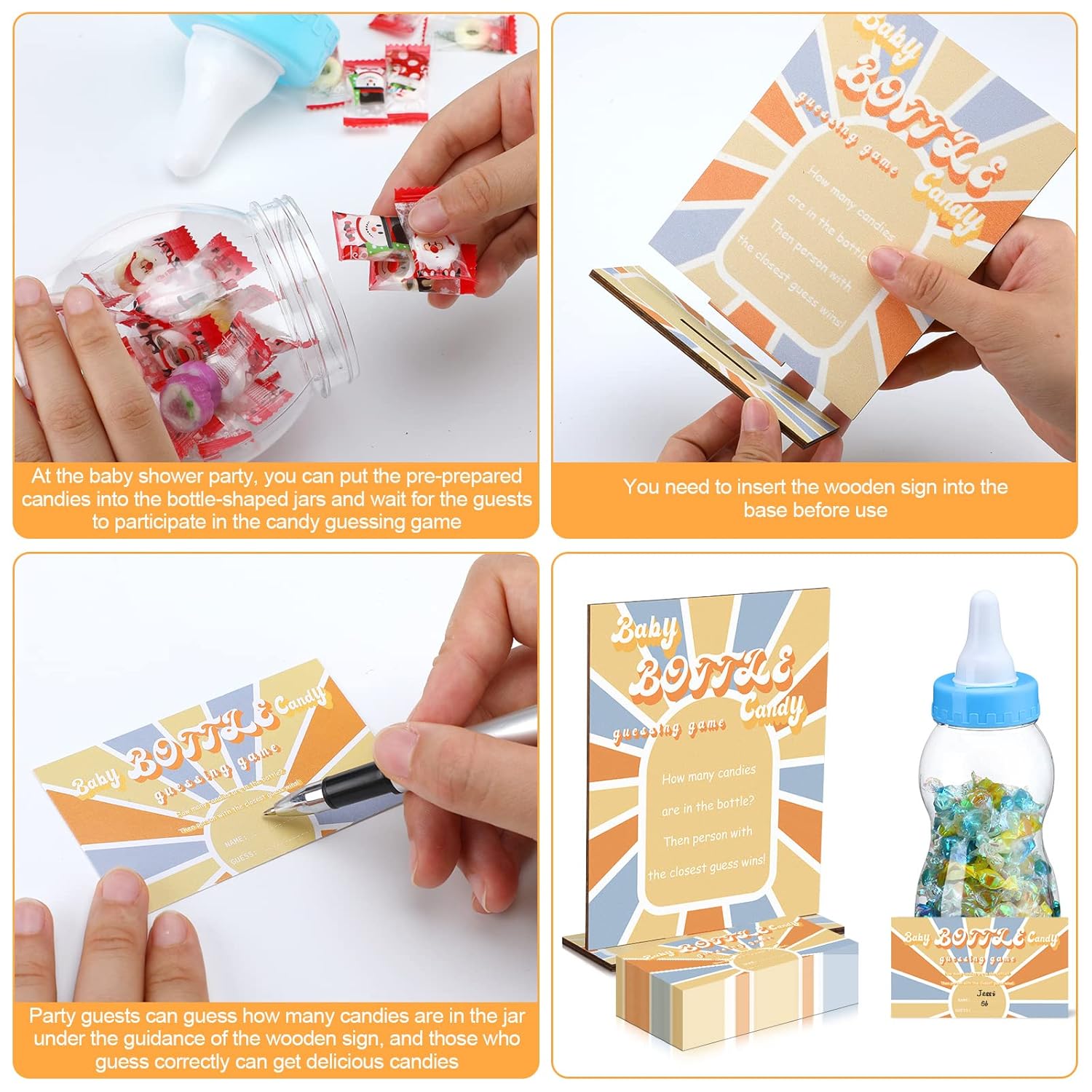 62 Pcs Here Comes The Son Candy Guessing Game Includes 11 Inch Large Baby Bottle Bank 60 Pcs Candy Guessing Cards For Expecting Mothers, Girl And Boys Baby Showers Party Games