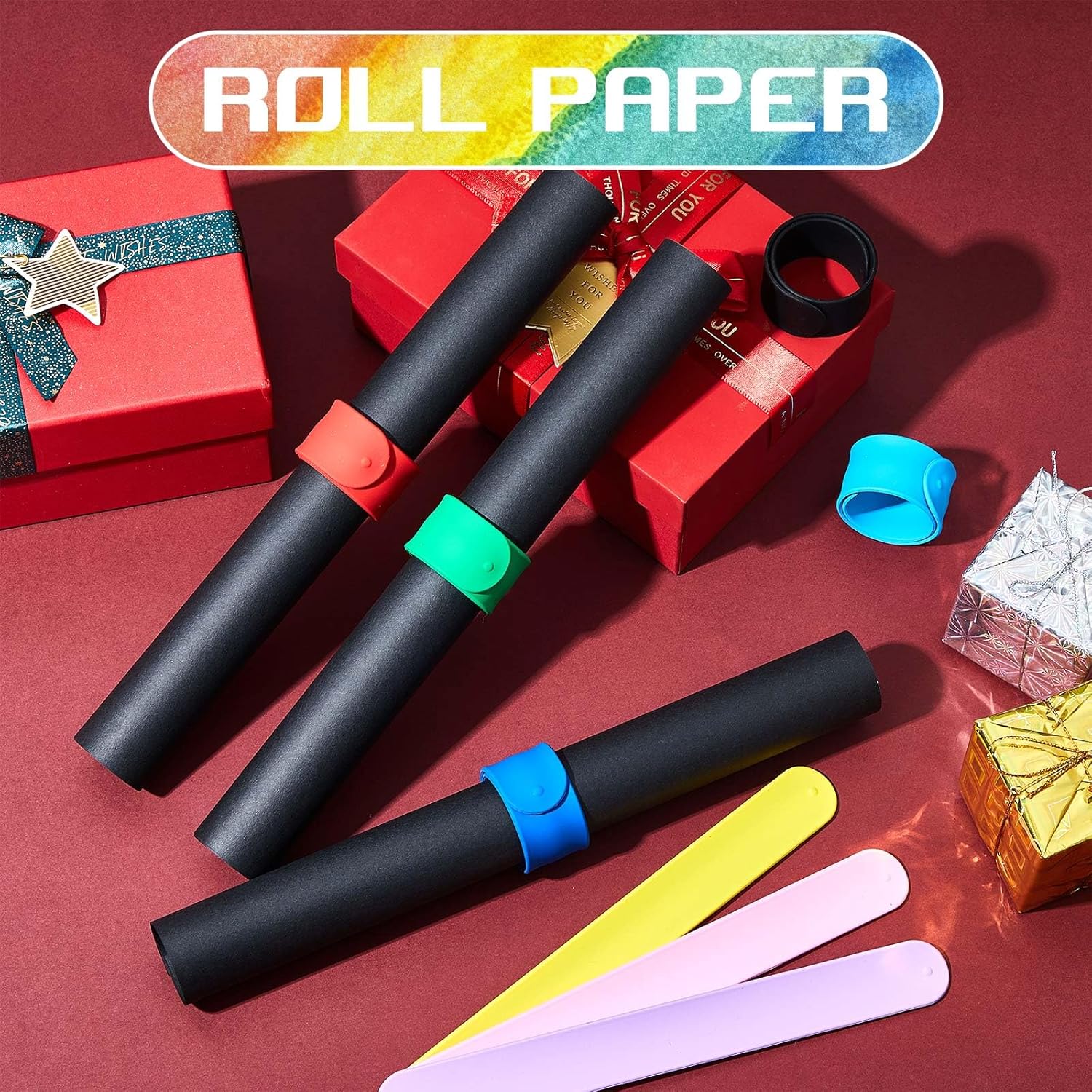 32 Pcs Wrapping Paper Roll Holder Clips Silicone Covered Metal Strips Flip 1 X 9 In Poster Holder Slap Band For Christmas Wedding Graduation Gift Wapping