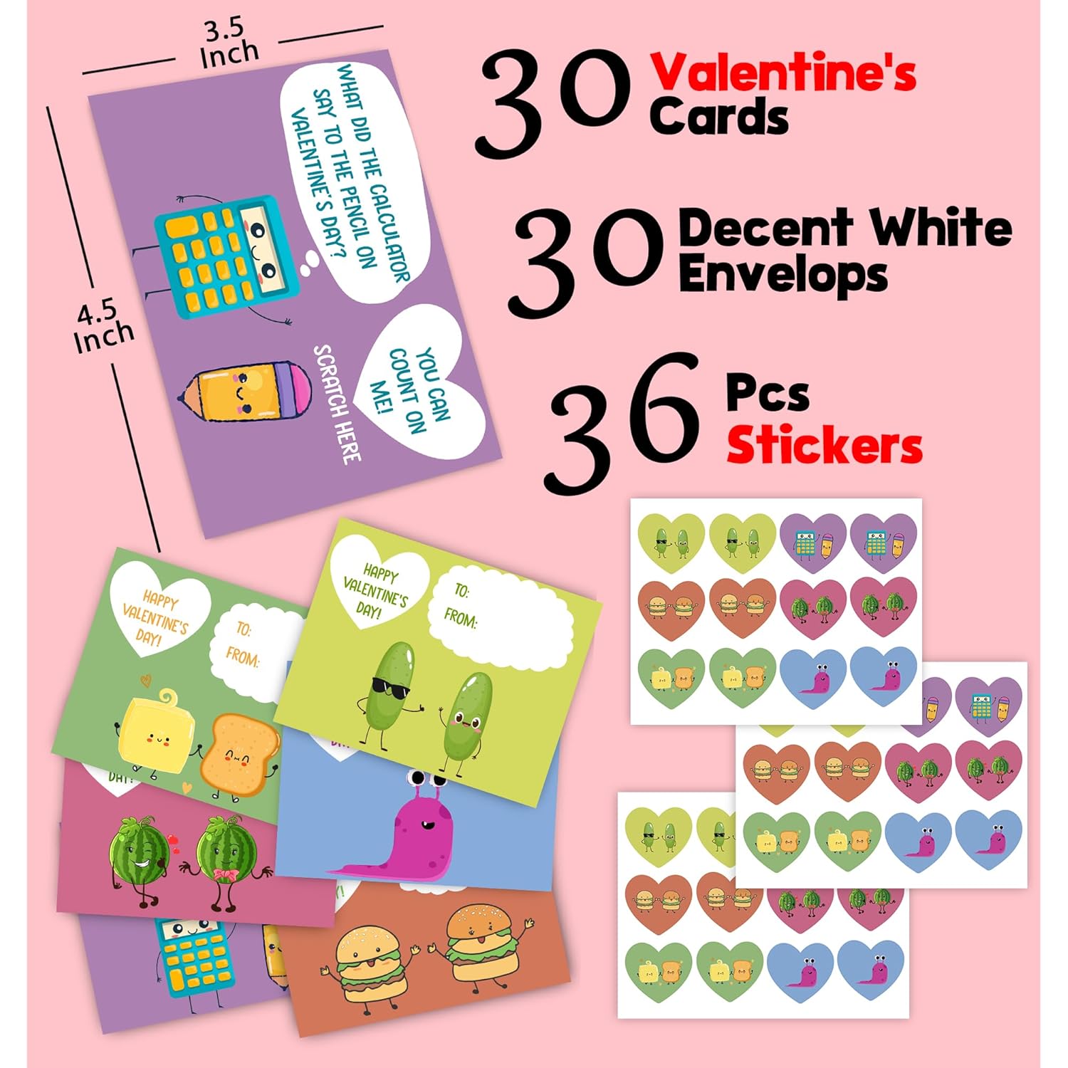 Funny Joke Valentine'S Day Cards For Kids Classroom, 30 Pack Valentine Cards With 36 Stickers & 30 Envelops, Valentines Gifts For Boys Girls