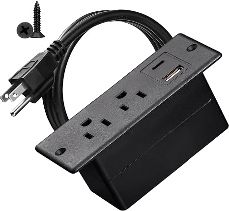 SEO-Friendly Title: Recessed Flush Mount Desk Power Strip with USB-C USB-A and 2 AC Outlets Black