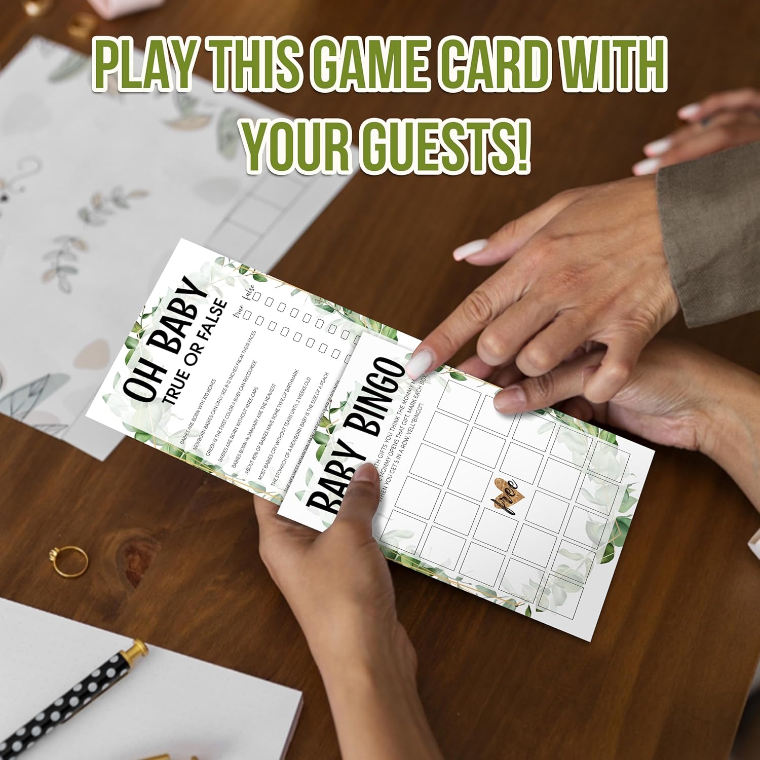 Baby Shower Games Set, Baby Predictions, Oh Baby, Baby Trivia Game, 4 Baby Games For 25 Guests, Girl Boy Eucalyptus Baby Shower Decorations, 001