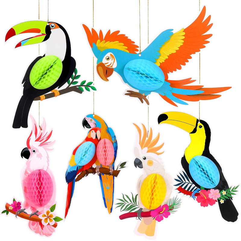 Big, Tropical Birds Honeycomb Cutouts - Pack Of 6, Luau Party Decorati