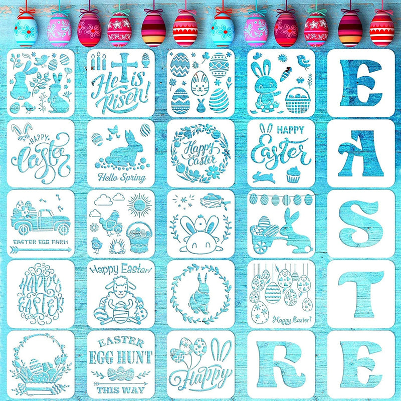 25 Pieces Easter Stencils Easter Theme Templates Reusable Plastic Drawing Sten