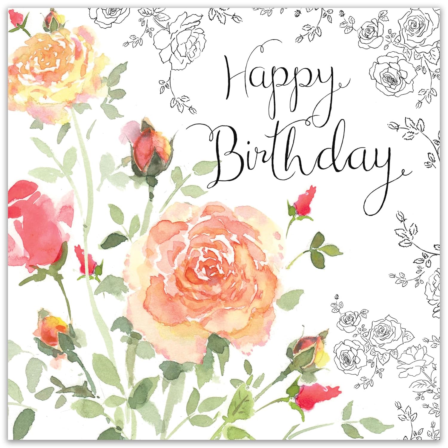 Happy Birthday Card For Her With Watercolour Effect And Flowers - Female Birthday Card For Ladies - Womens Floral