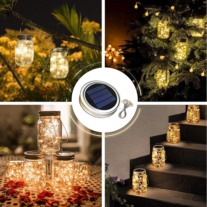 3 Pack Mason Jar Solar Light Lids LED Fairy String Lights for Garden Party Lantern Decor